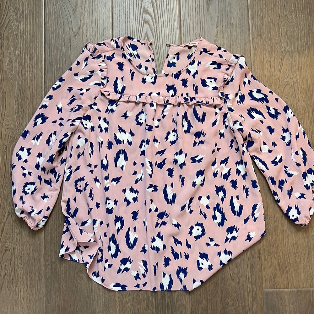 Pink and blue animal print blouse